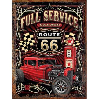 Plaque Métal Vintage Route 66 – Garage Full Service – Voiture Hot Rod