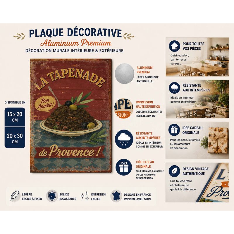 Plaque Métal Vintage Tapenade – Déco Murale Cuisine Méditerranéenne – – Image 2