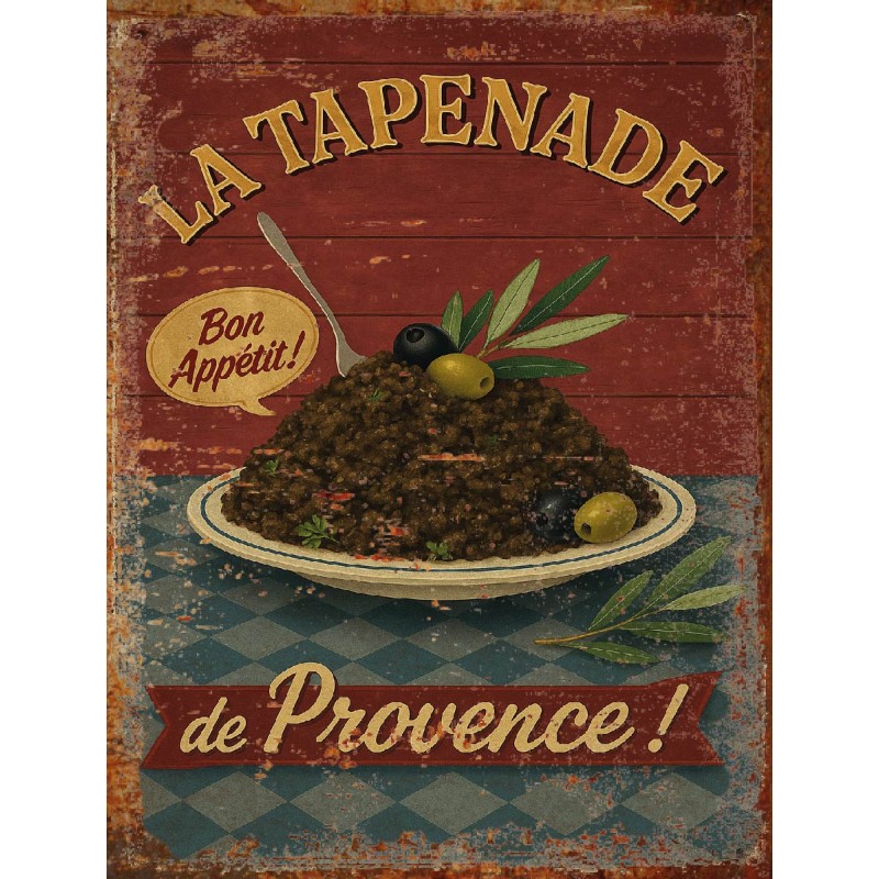 Plaque Métal Vintage Tapenade – Déco Murale Cuisine Méditerranéenne –