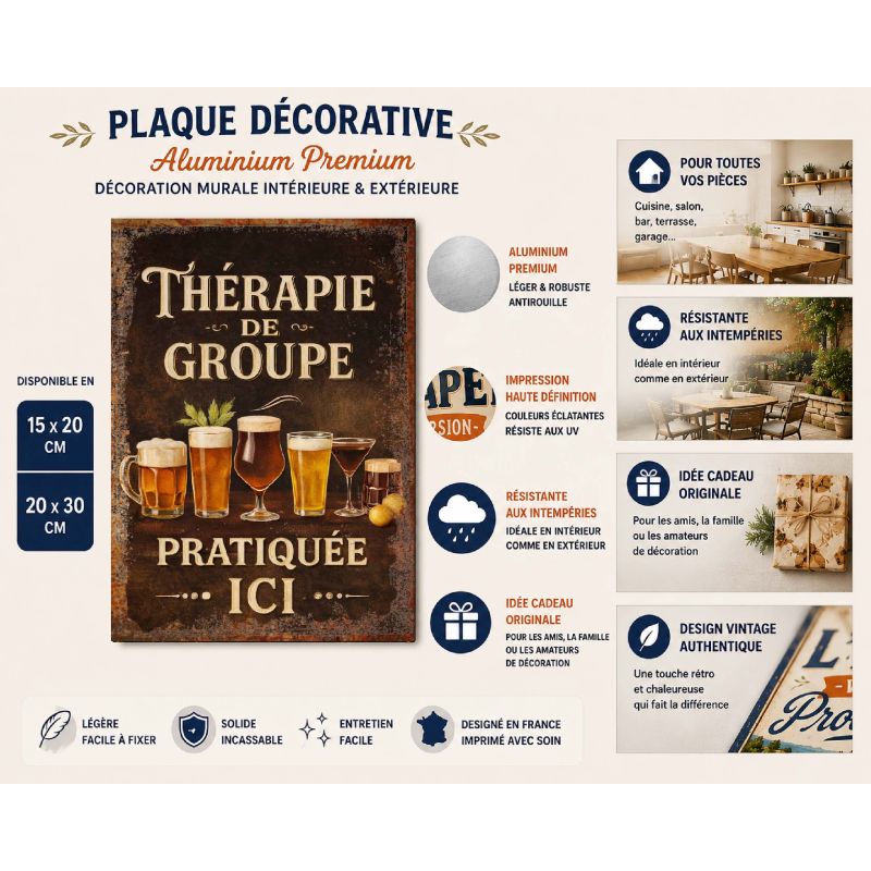 Plaque métal vintage Thérapie de groupe bière bar déco murale rétro – Image 2