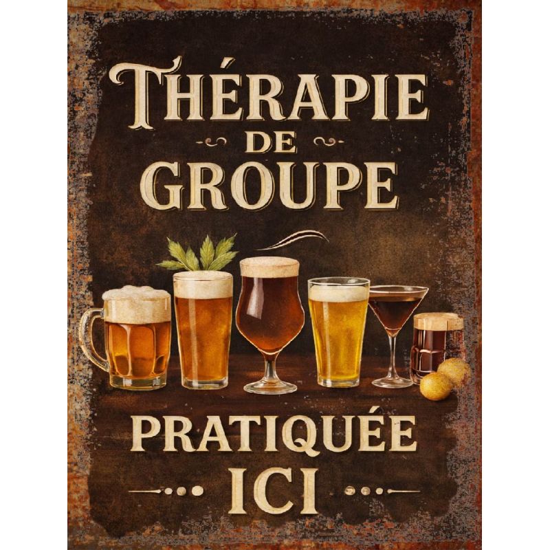 Plaque métal vintage Thérapie de groupe bière bar déco murale rétro
