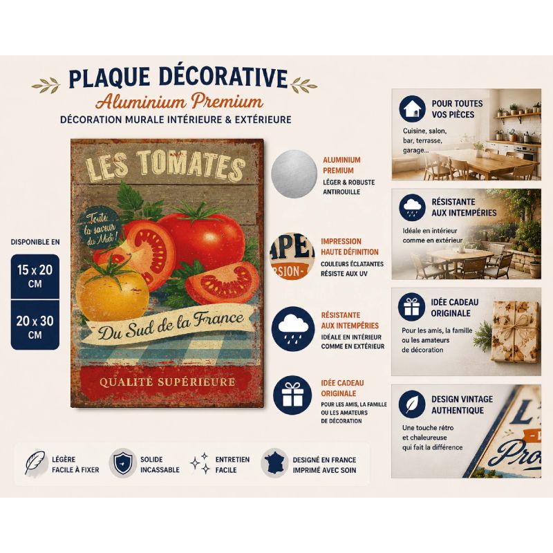 Plaque Métal Vintage Tomates du Sud – Déco Murale Cuisine – Style Marché de Provence – – Image 2