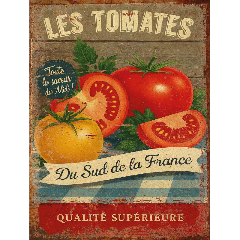 Plaque Métal Vintage Tomates du Sud – Déco Murale Cuisine – Style Marché de Provence –