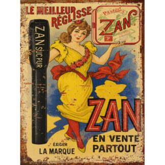 Plaque Métal Vintage ZAN – Affiche Publicitaire Réglisse – Déco Murale Rétro Cuisine, Bar ou Salon – Style Belle Époque –