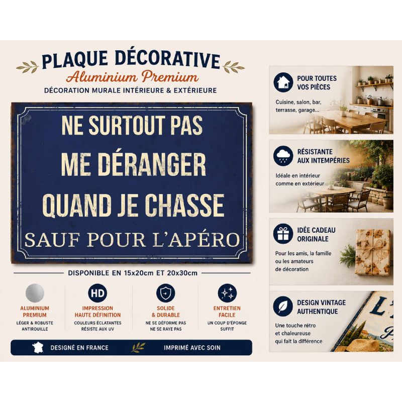 Plaque Ne pas déranger sauf pour l'apéro en aluminium humour rigolo fun – Image 2