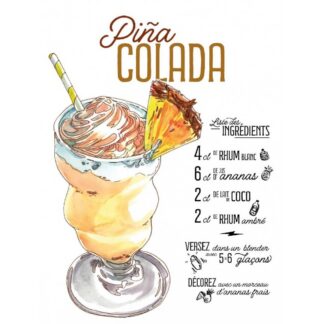 Plaque Recette Cocktail Pina Colada en aluminium - Plaque décorative