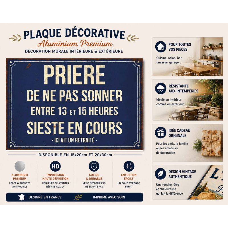 Plaque Retraité sieste en cours en aluminium humour rigolo fun – Image 2