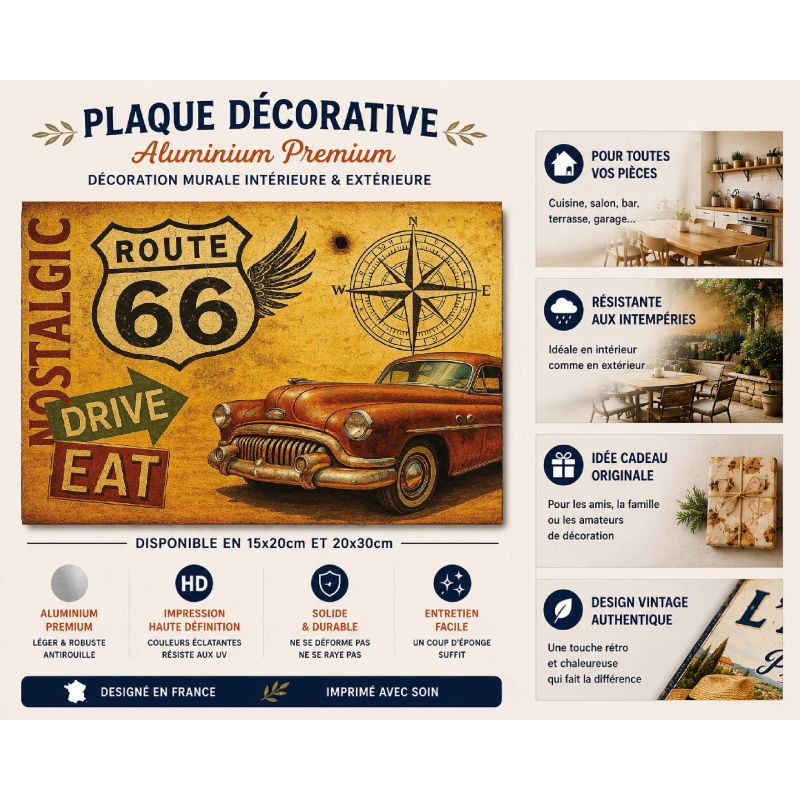 Plaque Route 66 en aluminium Déco Rétro Vintage – Image 2