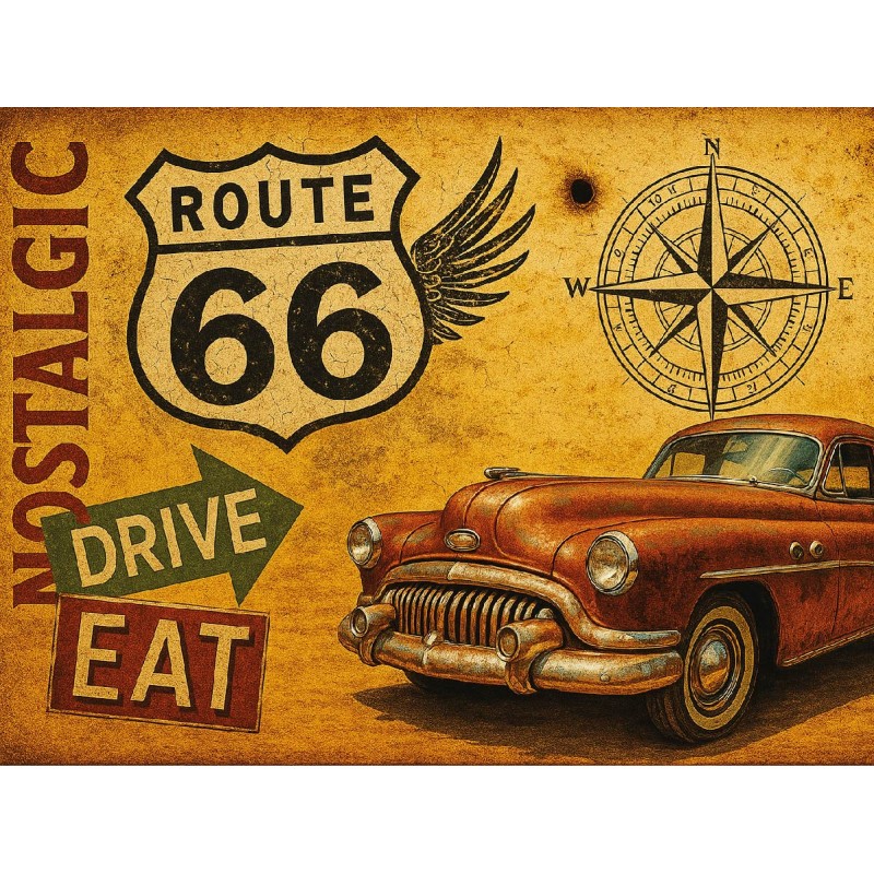 Plaque Route 66 en aluminium Déco Rétro Vintage