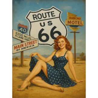 Plaque Route 66 Pin-Up en aluminium Déco Rétro Vintage