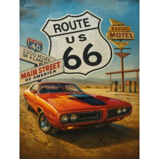 Plaque Route 66 Voiture rétro en aluminium Déco Rétro Vintage