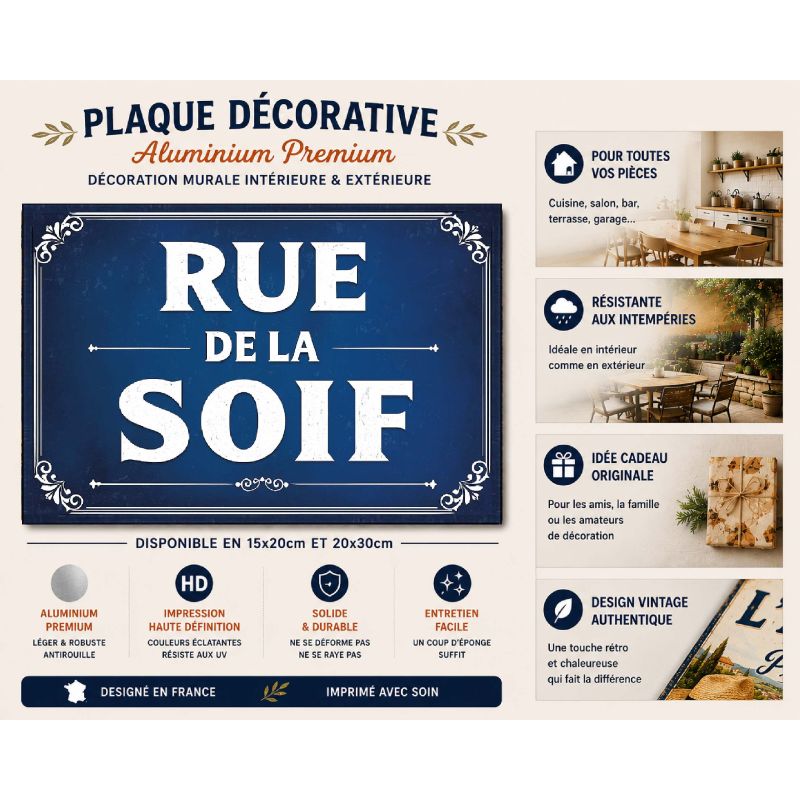 Plaque Rue de la Soif en aluminium humour rigolo fun – Image 2